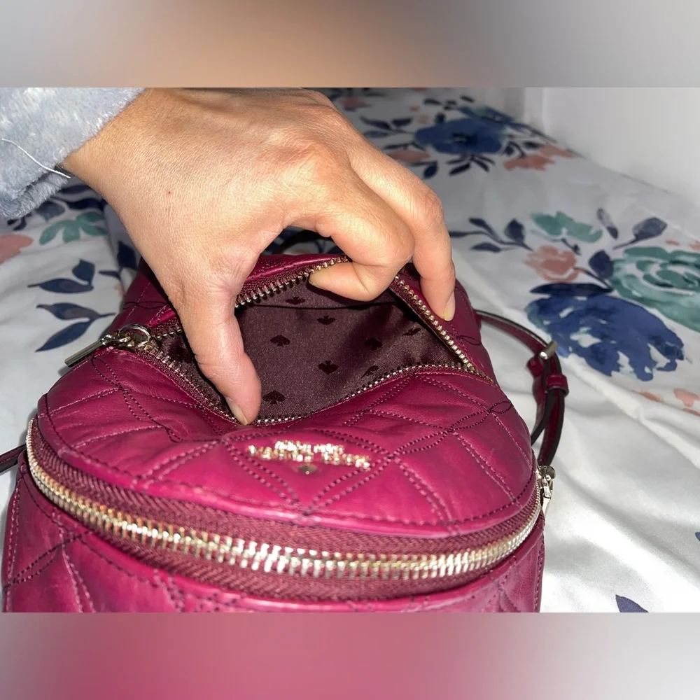♠️Kate Spade Natalia Mini Convertible Backpack Cherry Wood Crossbody Quilted - Picture 12 of 15